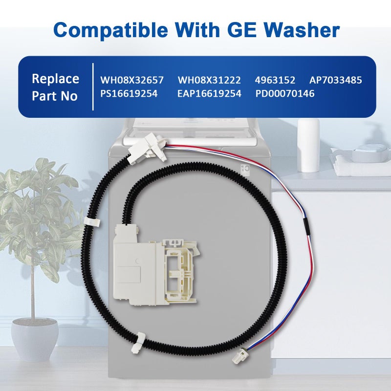 REEPLAR WH08X32657 WH08X31222 WH08X37937 Washer lid lock and harness for GE  replace 4963152 AP7033485 PD00070146. For Model GTW220ACK7WW GTW335ASN2WW GTW465ASN2WW GTW465ASN3WW GTW465ASN9WW HTW240ASK6WS - Image 2